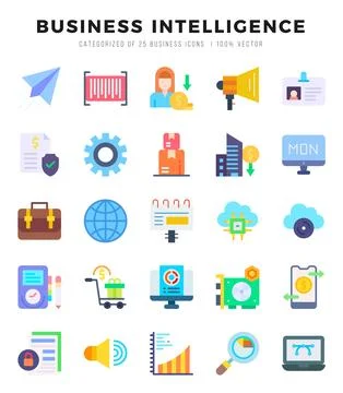 Business Intelligence Icons Pack. Flat icons set. Flat icon collection set... Stock Illustration