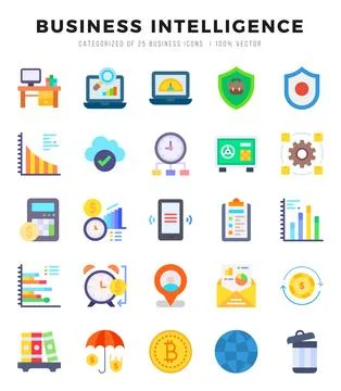 Business Intelligence Icons Pack Flat Style. Vector illustration. Stock Illustration