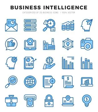 Business Intelligence Icons Pack. Two Color icons set. Two Color icon colle.. Stock Illustration