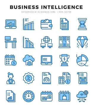 Business Intelligence icons set. Collection of simple Two Color web icons. Stock Illustration