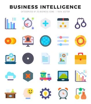 Business Intelligence icons set. Collection of simple Flat web icons. Stock Illustration