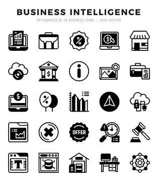 Business Intelligence icons set for website and mobile site and apps. Stock Illustration
