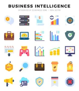 Business Intelligence icons set for website and mobile site and apps. Stock Illustration