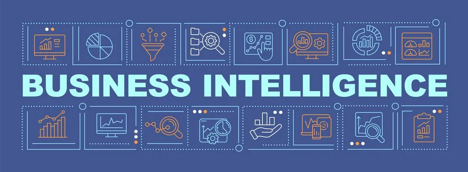 Business intelligence implementation word concepts dark blue banner 스톡 일러스트