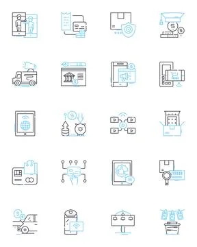 Business intelligence linear icons set. Analytics, Dashboards, Data, Insights Stock Illustration