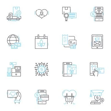 Business intelligence linear icons set. Analytics, Dashboards, Data, Insights Stock Illustration