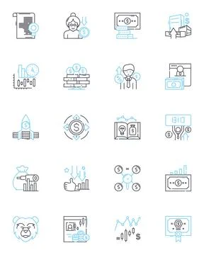 Business intelligence linear icons set. Analytics, Data, Performance, Insights Stock Illustration