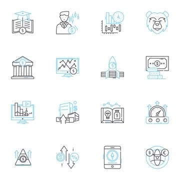Business intelligence linear icons set. Analytics, Data, Performance, Insights Stock Illustration