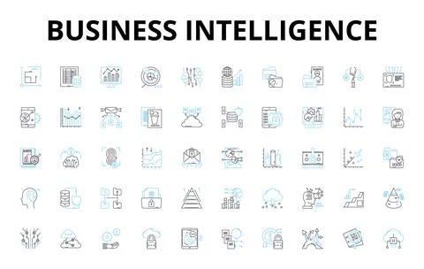 Business intelligence linear icons set. Analytics, Data, Insights, Performance Stock Illustration