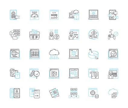 Business intelligence linear icons set. Analytics, Big Data, Dashboards, Insight Stock Illustration