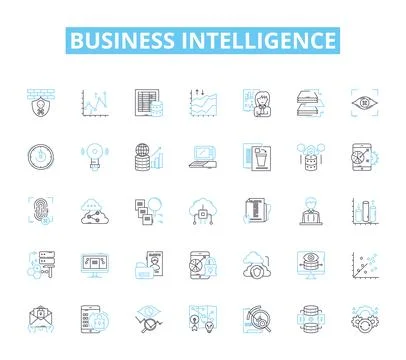 Business intelligence linear icons set. Analytics, Data, Insights, Performance Stock Illustration