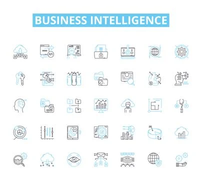 Business intelligence linear icons set. Analytics, Data, Insights, Performance Stock Illustration