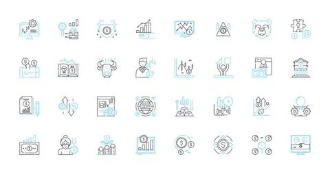 Business intelligence linear icons set. Analytics, Data, Performance, Insights Stock Illustration