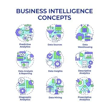 Business intelligence multi color concept icons Stock Illustration
