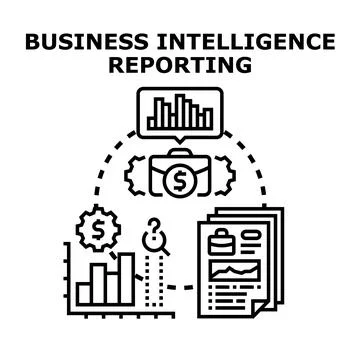 Business intelligence reporting collecting analyzing data insights Stock Illustration