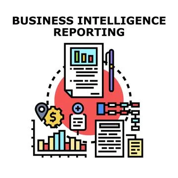 Business intelligence reporting collecting analyzing data concept Stock Illustration