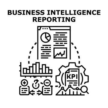 Business intelligence reporting collecting analyzing data Stock Illustration