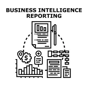 Business intelligence reporting collecting analyzing data concept Stock Illustration