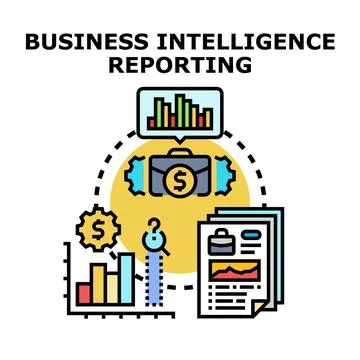 Business intelligence reporting collecting analyzing data insights Stock Illustration