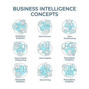 Business intelligence soft blue concept icons Stock Illustration