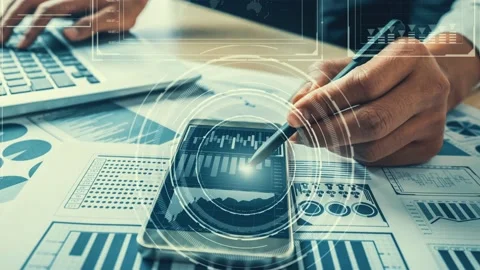 Business intelligence technology and big data analytic mixed media Stock Footage 162767654