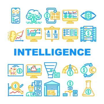 Business Intelligence Technology Icons Set Vector 스톡 일러스트