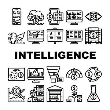 Business Intelligence Technology Icons Set Vector Stock Illustration