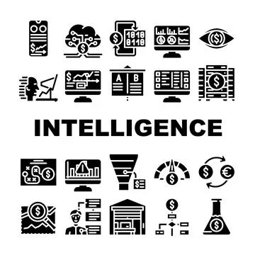 Business Intelligence Technology Icons Set Vector Illustrazione stock