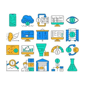 Business Intelligence Technology Icons Set Vector Illustrazione stock
