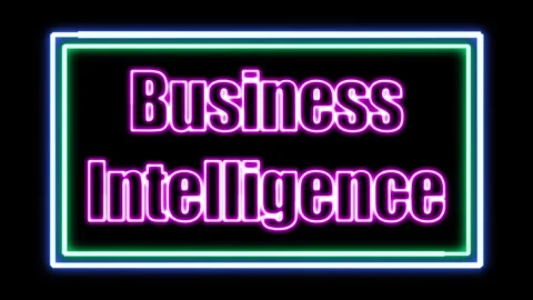 'Business Intelligence' Text Animation with Neon Glow &amp; Glowing Squares. Stock Footage 282577085