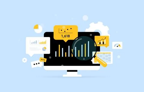 Business intelligence tools with interactive analytics dashboard, charts and Stock Illustration