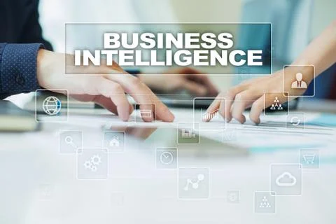 Business intelligence on virtual screen. Business, technology, internet concept. Stock Illustration