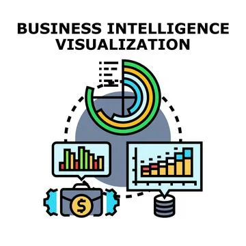 Business intelligence visualization and data analysis process Illustrazione stock