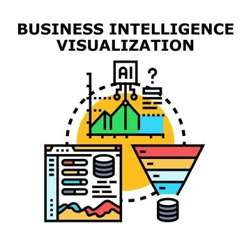 Business intelligence visualization processing data using a funnel Illustrazione stock