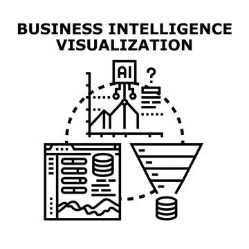 Business intelligence visualization processing data using a funnel Stockillustratie