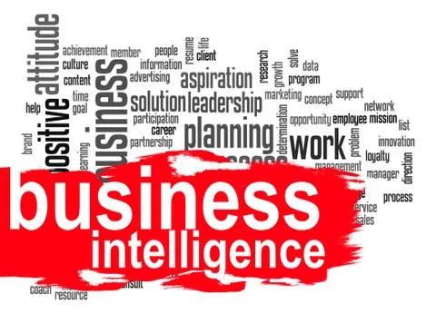 Business intelligence word cloud with red banner Illustrazione stock