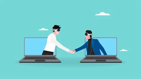 Business interaction using AR &amp; VR technology headset, business cooperation.. 스톡 일러스트