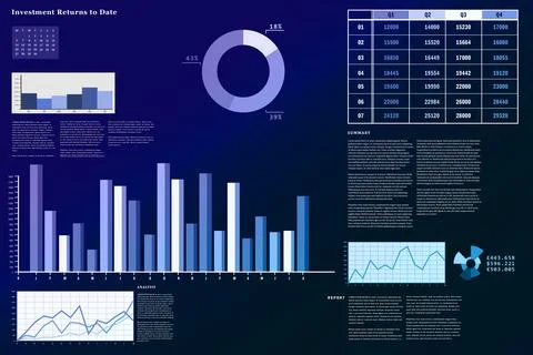 Business interface with graphs and data Stock Illustration