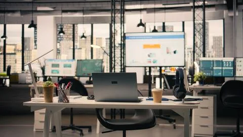 Business interior, empty with modern desk, professional office supplies Stock Photos