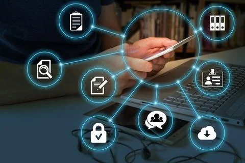 Business internet technology concept. Document management data system. Stock Photos