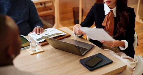 Business, interview and people with document questions for performance review Stock Footage 303432334