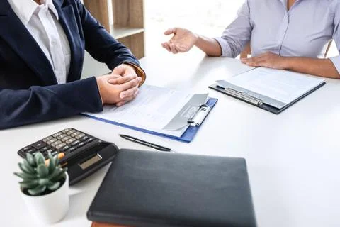 Business interview consider and asking candidate questions a resume conversat Stock Photos