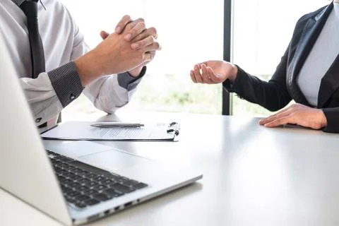 Business interview consider and asking candidate questions a resume conversat Stock Photos