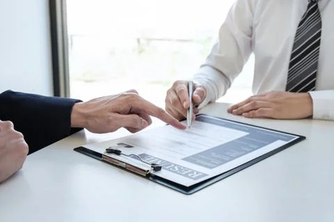 Business interview consider and asking candidate questions a resume conversat Stock Photos