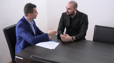 Business interview meet candidate check CV ask question interested interviewer  스톡 동영상 58922034