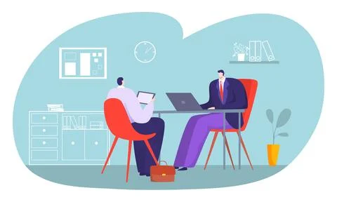 Business interview for office work, vector illustration, flat man employee Иллюстрация