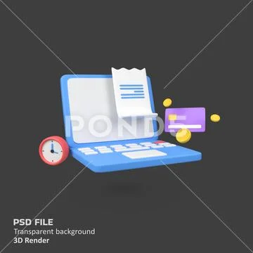 Business invoice transaction for payment on laptop isolated 3d render icon .. PSD-sjabloon