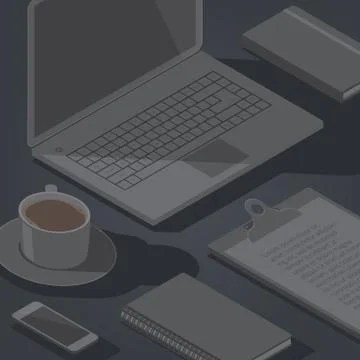 Business isometric objects background Stock Illustration