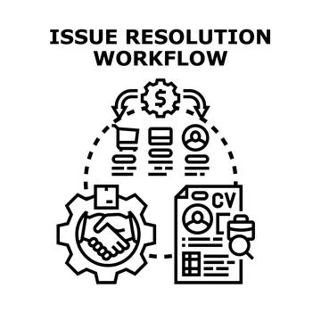 Business issue resolution workflow process identifying solutions Stock Illustration
