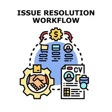 Business issue resolution workflow process identifying solutions Stock Illustration